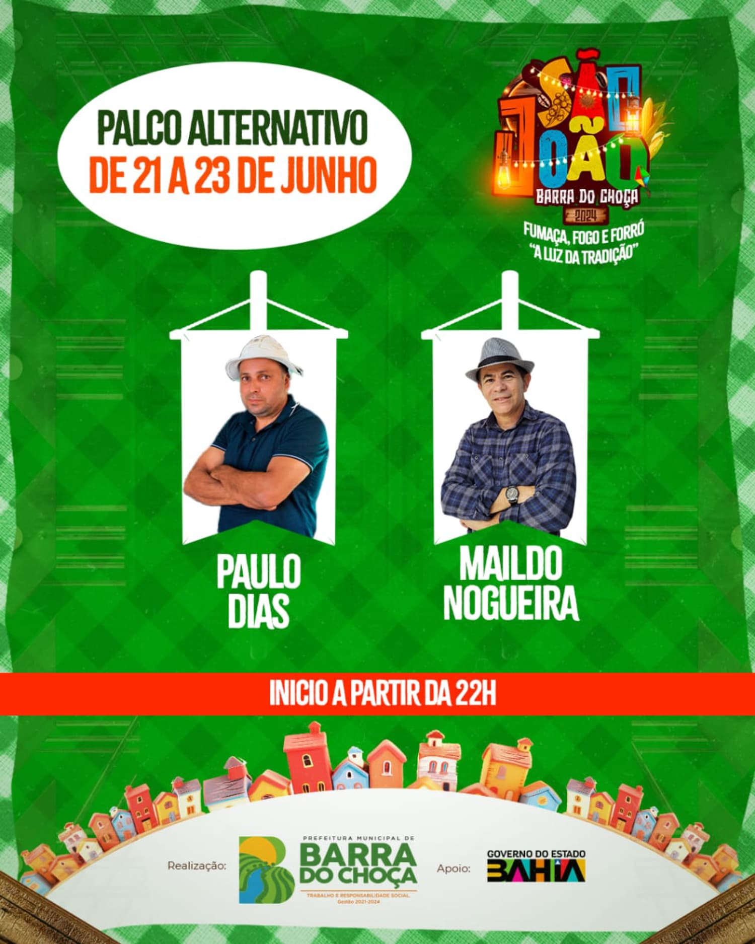 Paulo Dias e Maildo Nogueira comandam o palco alternativo do dia 21 a 23 de junho
