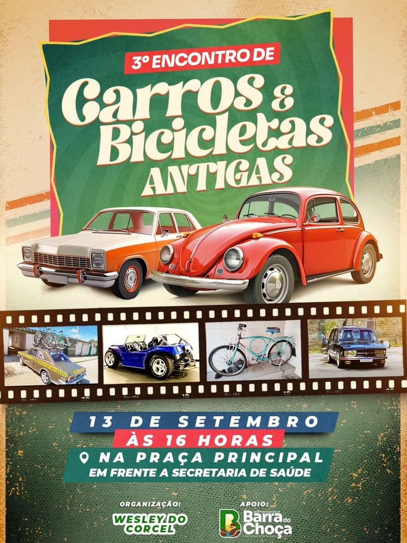 3º Encontro de Carros e Bicicletas Antigas movimenta Barra do Choça no dia 13 de setembro